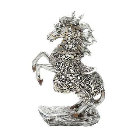 FIGURA DECORATIVA POLIRESINA CAVALO DOURADO 15x6x24cm