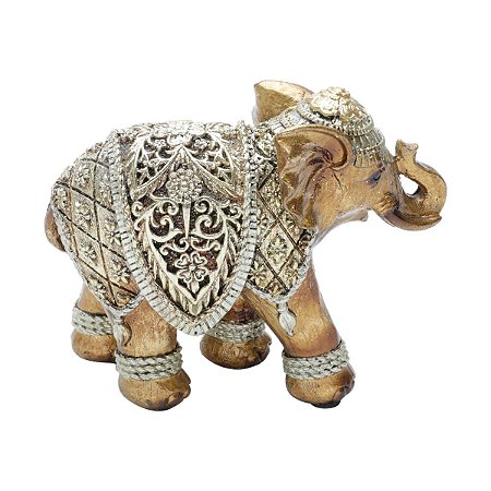 FIGURA DECORATIVA POLIRESINA ELEFANTE DOURADO 12x5x10cm