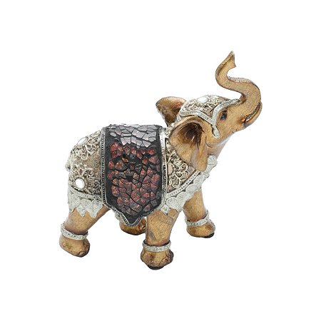 FIGURA DECORATIVA POLIRESINA ELEFANTE DOURADO 12x5x13cm
