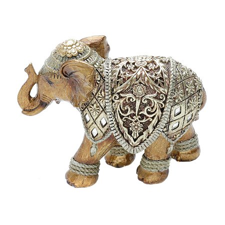 FIGURA DECORATIVA POLIRESINA ELEFANTE DOURADO 16x6x13cm