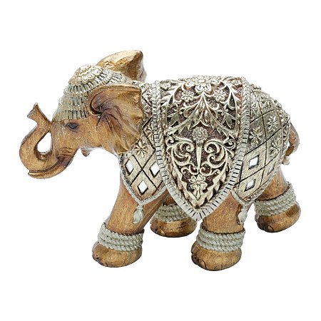 FIGURA DECORATIVA POLIRESINA ELEFANTE DOURADO 20x8x15cm