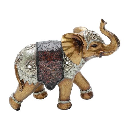 FIGURA DECORATIVA POLIRESINA ELEFANTE DOURADO 23x9x21cm