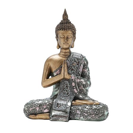 FIGURA DECORATIVA RESINA BUDA REZANDO 17x11x22cm