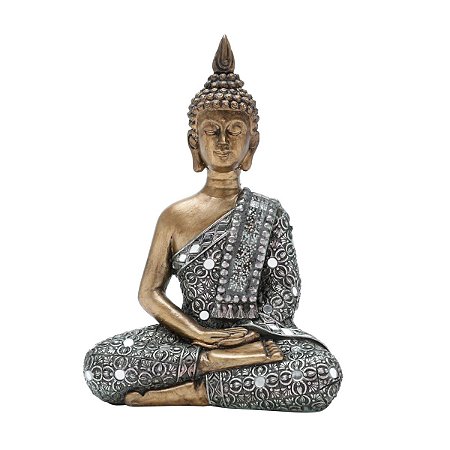 FIGURA DECORATIVA RESINA BUDA SENTADO 15x9x22cm