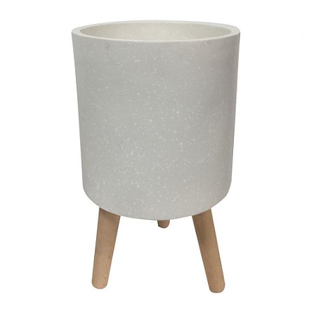 CACHEPOT DE CIMENTO COM BASE DE MADEIRA