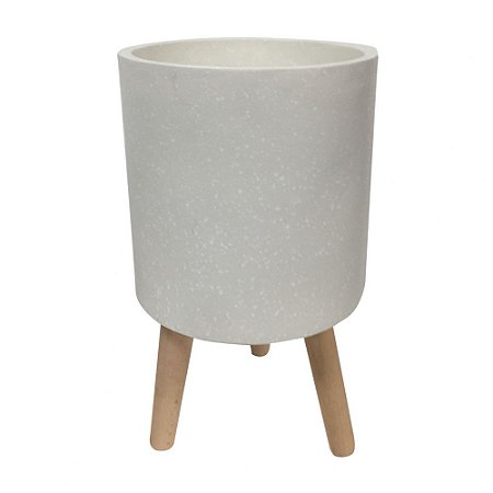 CACHEPOT DE CIMENTO COM BASE DE MADEIRA