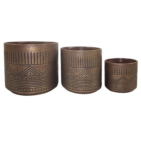 CONJ. DE CACHEPOTS DE CERAMICA - 3PSC G:18CM X 15,5CM M:14CM