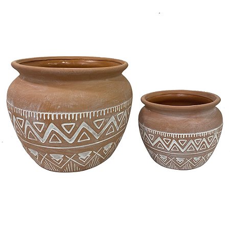 CONJ. DE CACHEPOTS DE CERAMICA - 2PCS G: 24CM X 19,5CM P: 17