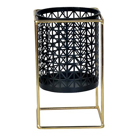 CACHEPOT EM METAL PRETO E DOURADO 13CM X 13CM X 21,5CM