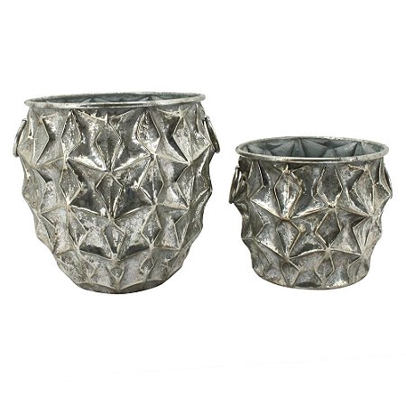 CONJ. DE CACHEPOTS DE METAL PRATA  G:40CM X 38CM X 36CM P:33