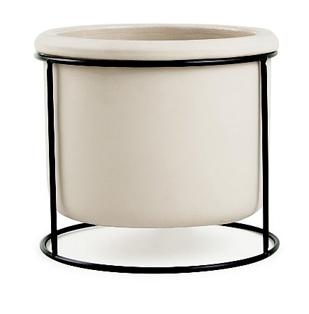 CACHEPOT EM CIMENTO COM SUPORTE EM METAL