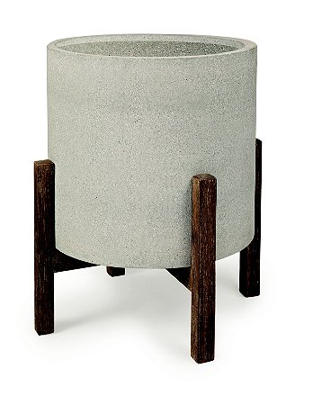 KIT CACHEPOT EM CIMENTO COM BASE EM MADEIRA - 3PCS