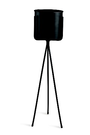 KIT CACHEPOT PRETO EM METAL COM SUPORTE- 3 PCS
