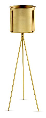 KIT CACHEPOT DOURADO EM METAL COM SUPORTE- 3 PCS