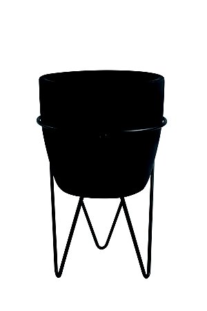 KIT CACHEPOT PRETO EM CIMENTO COM SUPORTE - 2 PCS