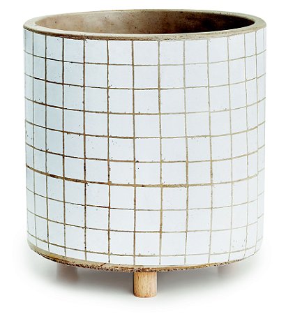 CACHEPOT BRANCO EM CIMENTO E MADEIRA
