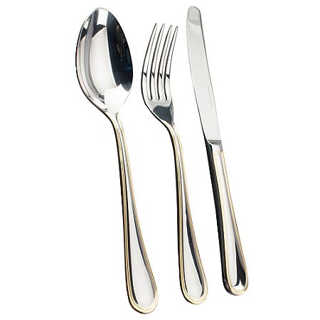 FAQUEIRO LOUVRE 130 PECAS EM ACO INOX 18/00 3,0 MM COM FRISO OURO