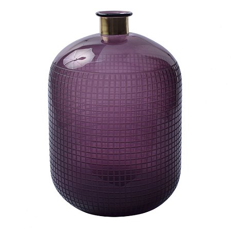 VASO DE VIDRO ROXO E METAL DOURADO