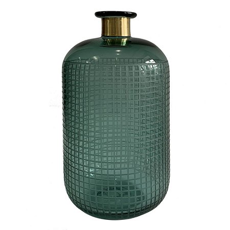 VASO DE VIDRO VERDE E METAL DOURADO