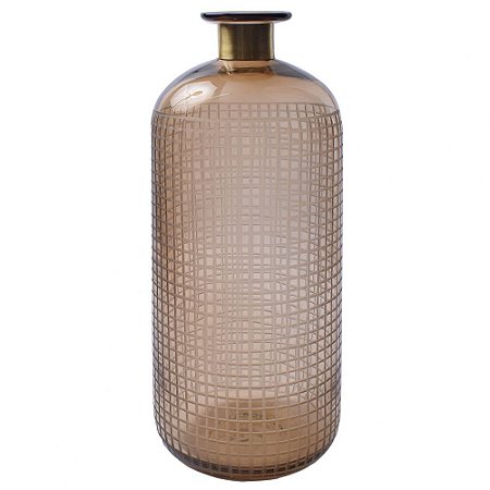 VASO DE VIDRO MARROM E METAL DOURADO