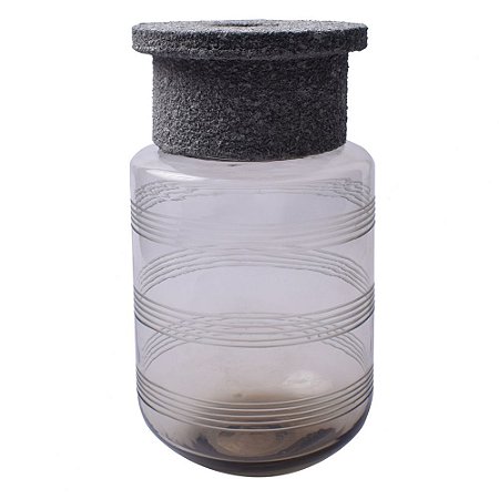 VASO DE VIDRO FUME E PAPERCLAY CINZA