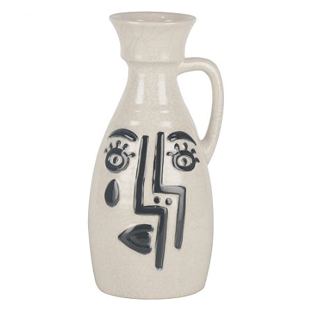 VASO DE CERAMICA BRANCO COM O DESENHO AZUL