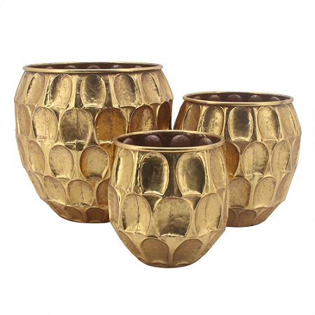 CJ DE VASOS DE METAL DOURADO  3PCS