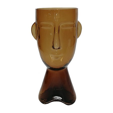 VASO DE VIDRO TRANSPARENTE AMBAR EM FORMATO DE ROSTO