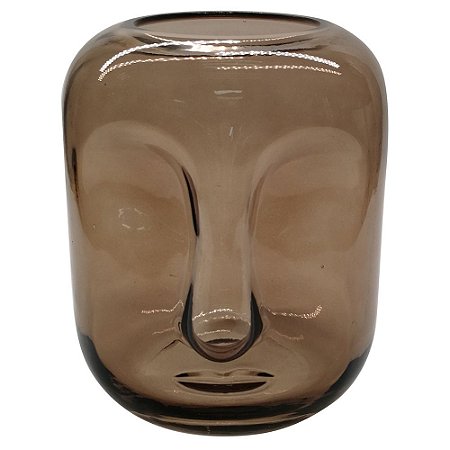 VASO DE VIDRO FUME COM FORMATO DE ROSTO 17CM X 17CM X 20CM