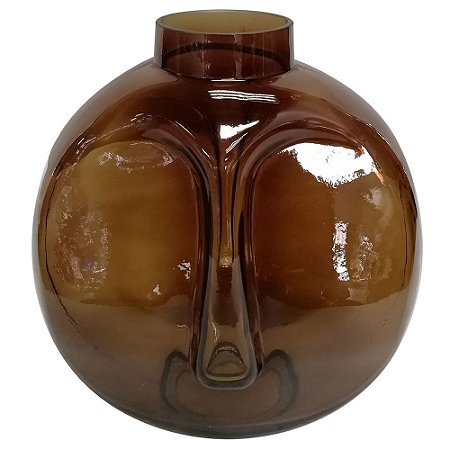 VASO DE VIDRO AMBAR COM FORMATO DE ROSTO 22CM X 13CM X 25CM