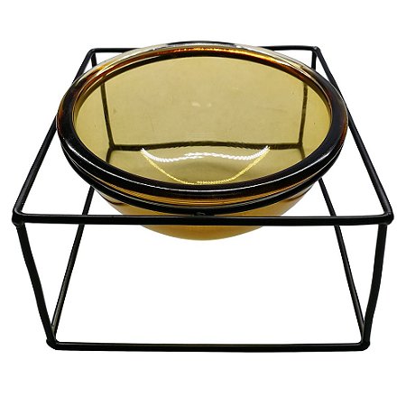 VASO DE VIDRO TRANSPARENTE AMBAR COM SUPORTE DE METAL 16.5CM