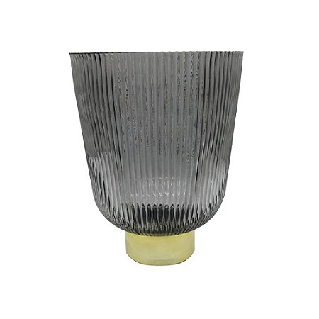 VASO DE VIDRO TRANSPARENTE CINZA COM BASE DOURADO