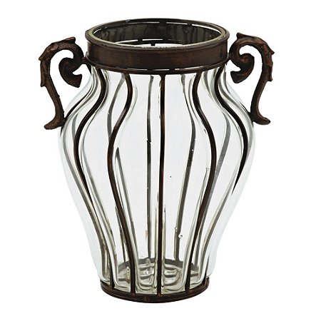 VASO DECORATIVO DE FERRO COM VIDRO