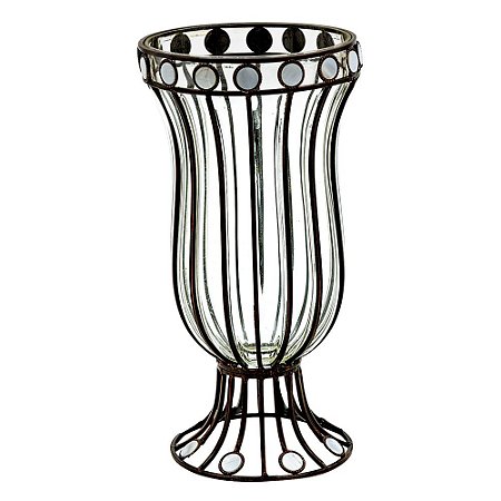 VASO DECORATIVO DE FERRO COM VIDRO