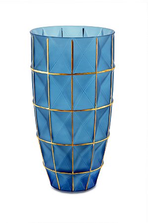 VASO AZUL E DOURADO EM VIDRO