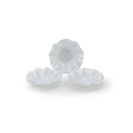 CONJ. 03 CUMBUCAS DE VIDROS ONDULADAS MED. BRANCO