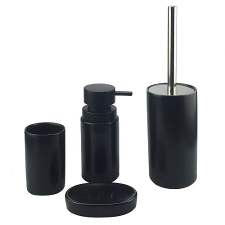 KIT DE BANHEIRO DE PORCELANA PRETO - 4PCS PORTA SABON