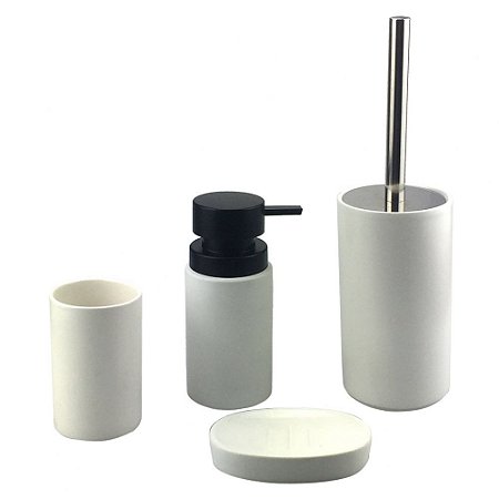 KIT DE BANHEIRO DE PORCELANA BRANCO E PRETO - 4PCS PORTA SAB