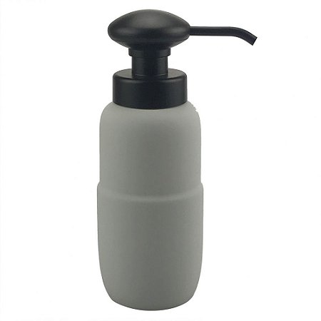 PORTA SABONETE LIQUIDO DE PORCELANA CINZA E PRETO 8CM X 8CM