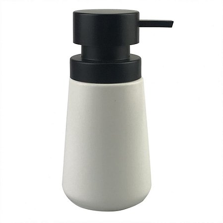 PORTA SABONETE LIQUIDO DE PORCELANA BRANCO E PRETO 8,5CM X 8