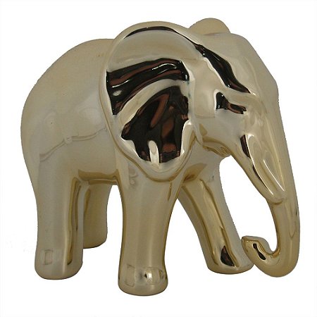 ELEFANTE DE CERAMICA DOURADO 13,5CM X 7,5CM X 11,5CM