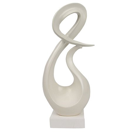 PECA DECORATIVA DE CERAMICA BRANCA COM BASE DE MADEIRA 19CM