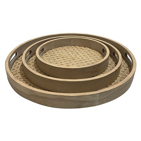 CONJ. DE BANDEJAS DE MADEIRA E CORTICA - 3PCS G:50CM X 50CM