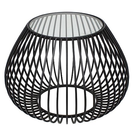 MESA DE METAL PRETA COM TAMPO DE VIDRO 58CM X 58CM X 40,5CM
