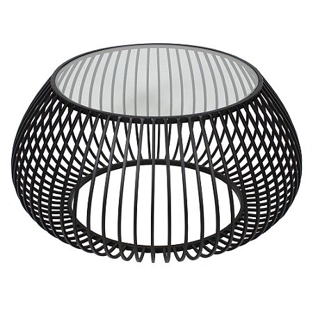 MESA DE METAL PRETA COM TAMPO DE VIDRO 75CM X 75CM X 36,5CM