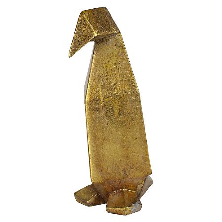 PINGUIM DECORATIVO DE RESINA DOURADO 13,2CM X 8,5CM X 20,5CM