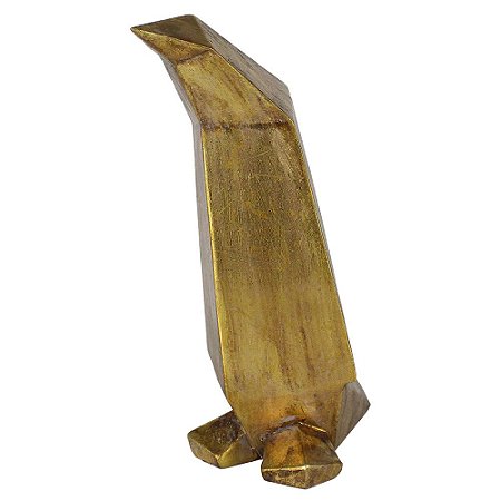 PINGUIM DECORATIVO DE RESINA DOURADO 21CM X 11CM X 26,5CM