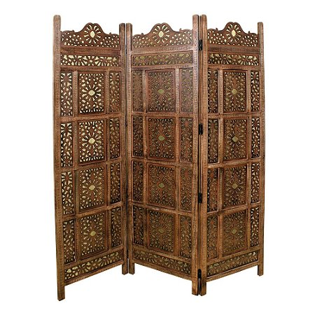 BIOMBO EM MADEIRA MARROM CLARO 152CM X 182CM