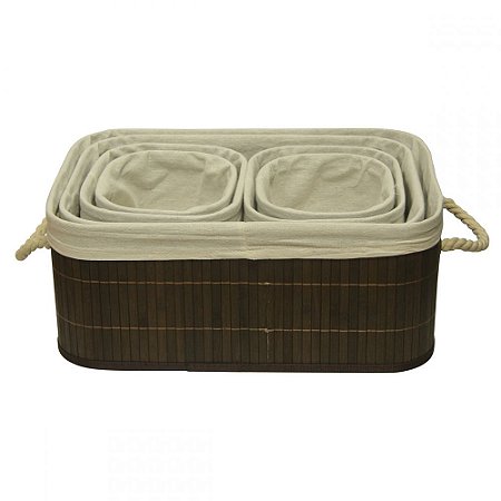 CJ DE CESTOS DE BAMBU 6 PCS GG 44CM X 31CM X 18CM  P 19CM X