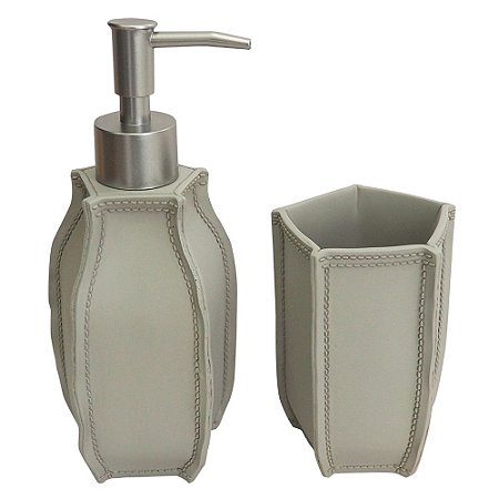 KIT DE BANHEIRO DE RESINA CINZA COM PRESPONTO - 2PCS PORTA S